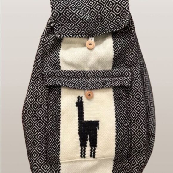 Black and Cream Textured Lama Backpack - Picture 2 of 13